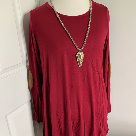 Cranberry Mini Dress with Faux Suede Elbow Patches - Picture 10 of 11